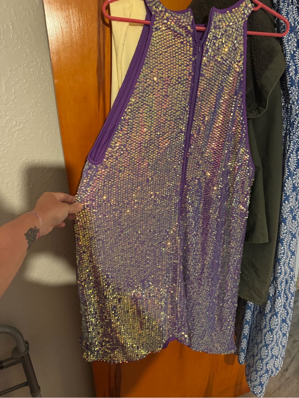 SHEIN Purple Iridescent Sequin Tank Dress